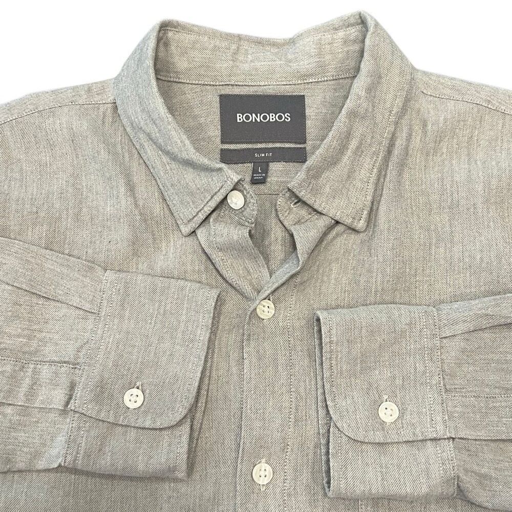 Bonobos Men's Slim Fit Heather Cotton Long Sleeve Button Up Shirt Gray Large